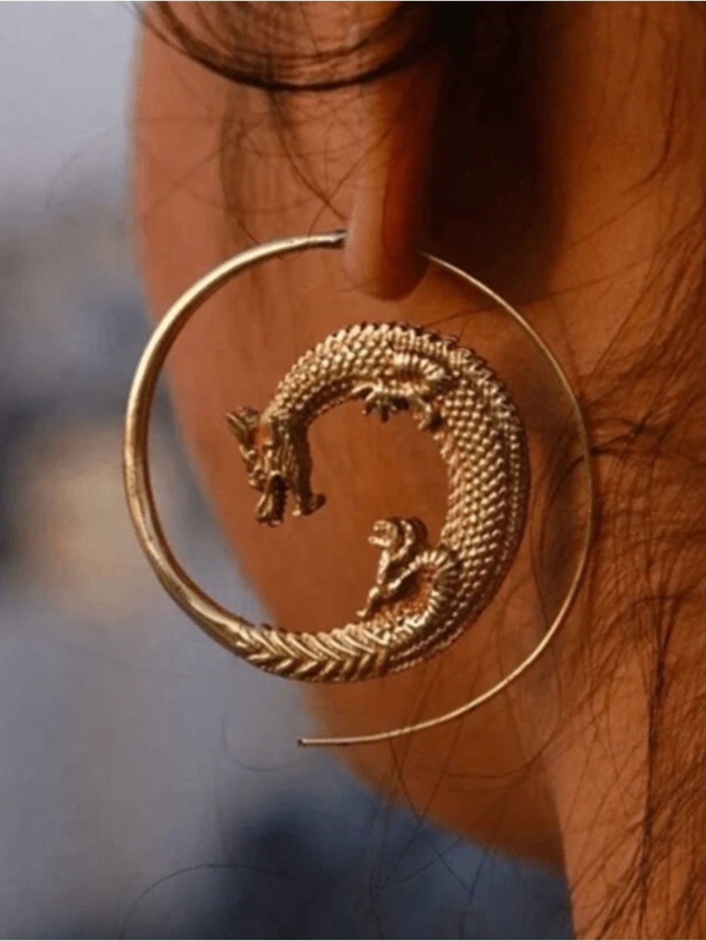 Antique Gold Dragon Spiral Earrings